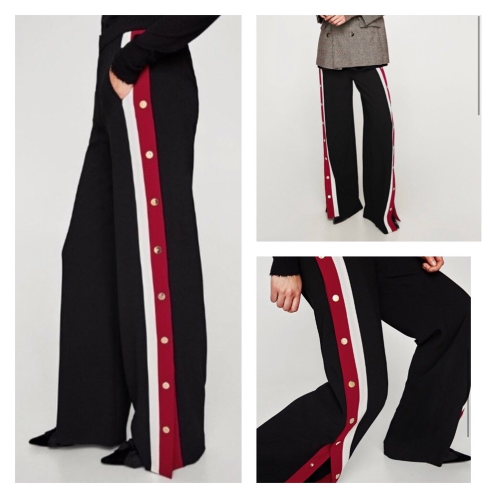 Zara Black Pant with side stripes M